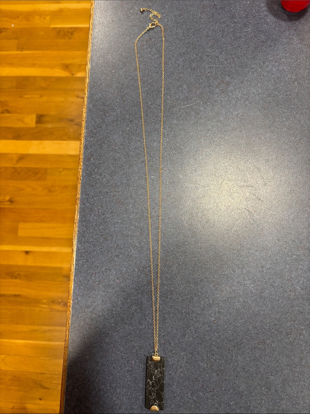 Gold Chain Necklace with Black Marble Pendant - Women Jewelry